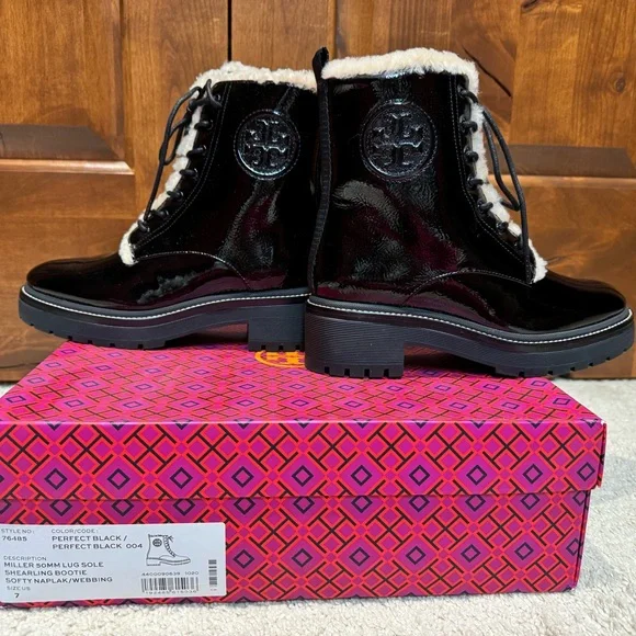 Tory Burch Miller 50 MM Lug Sole Shearling Bootie - Picture 2 of 4